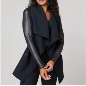 Spanx Women's Black Drape Jacket with faux leather accents